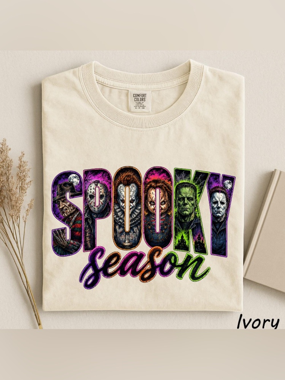 Spooky Season Horror Characters Tee, Spooky Movie Night Comfort Color T-Shirt